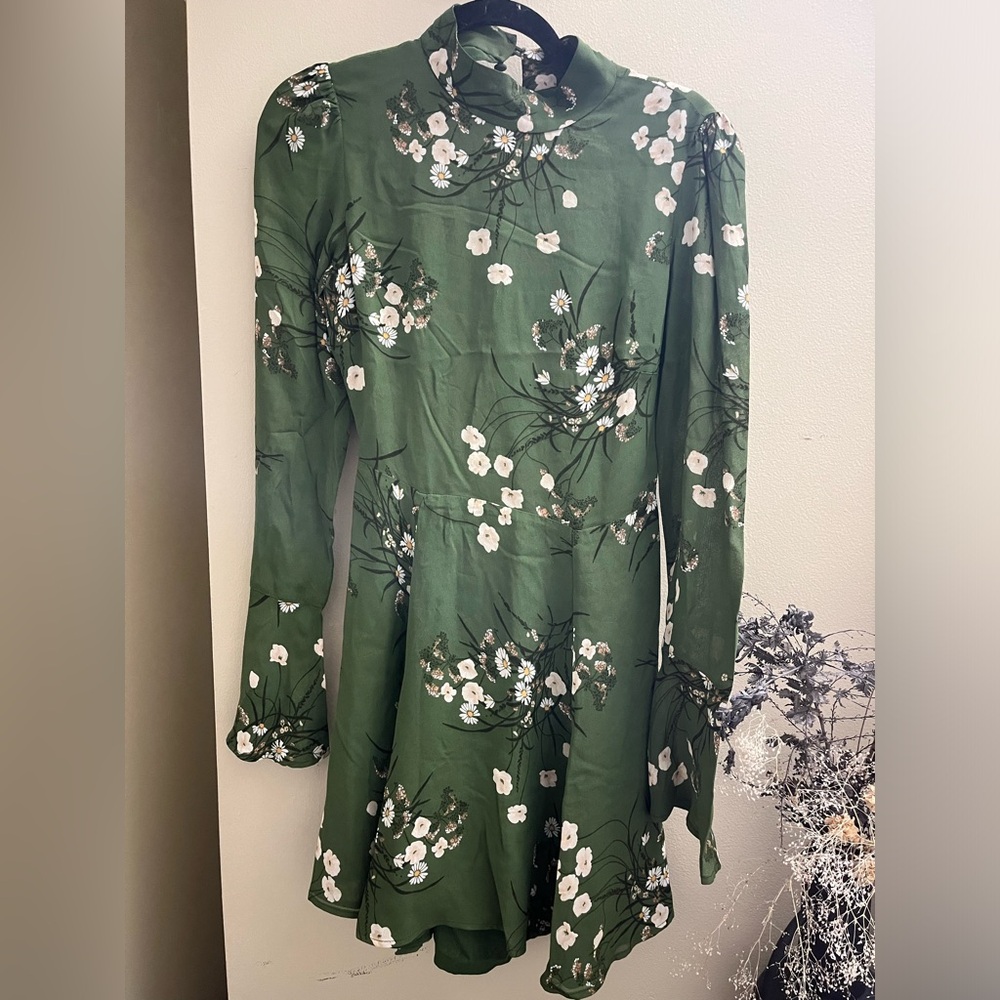 Reformation Persis Dress in lomita green floral mockneck long sleeve SIZE 4